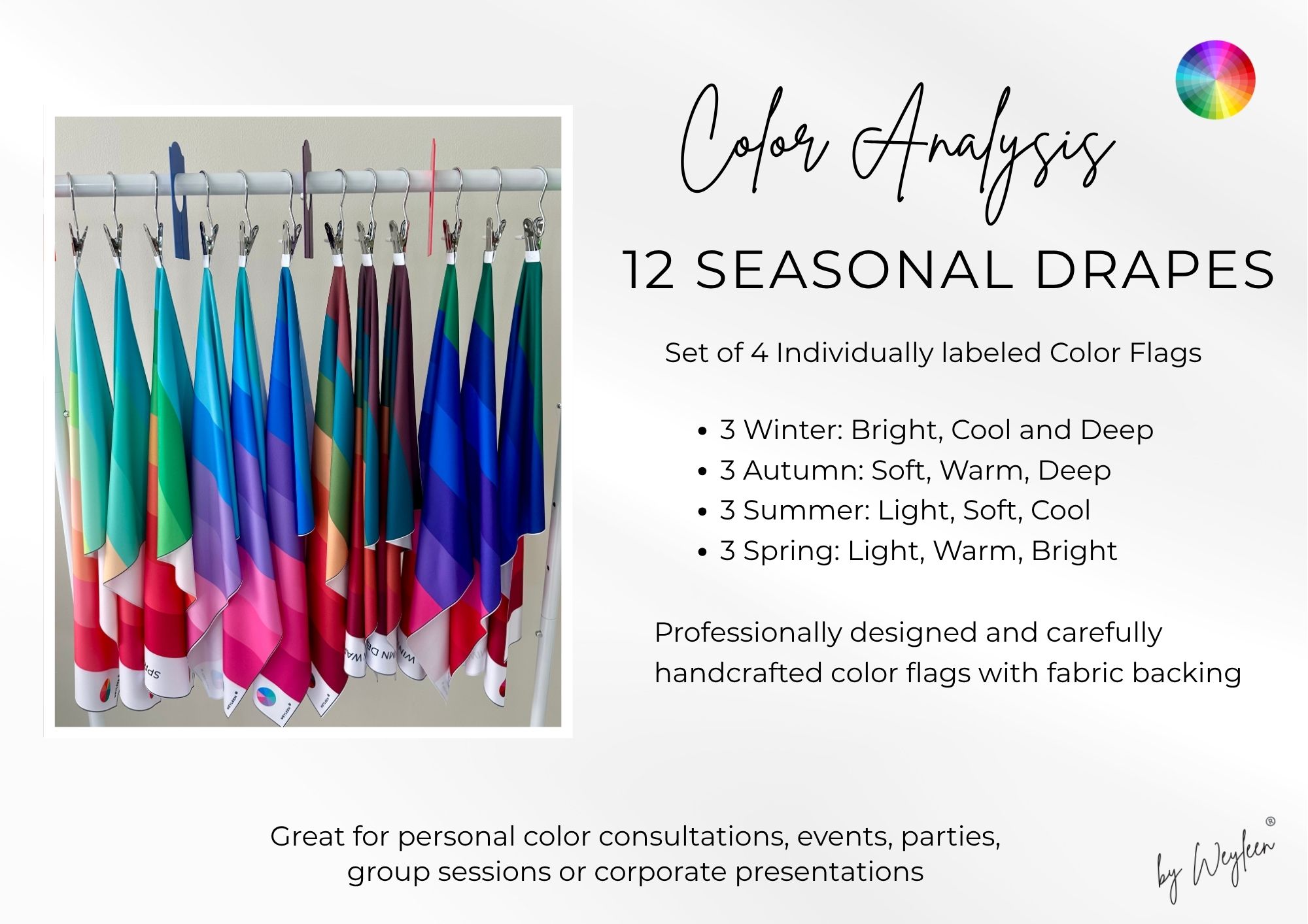 Personal Color Analysis Seasonal Drapes with Sub Seasons Set of 12